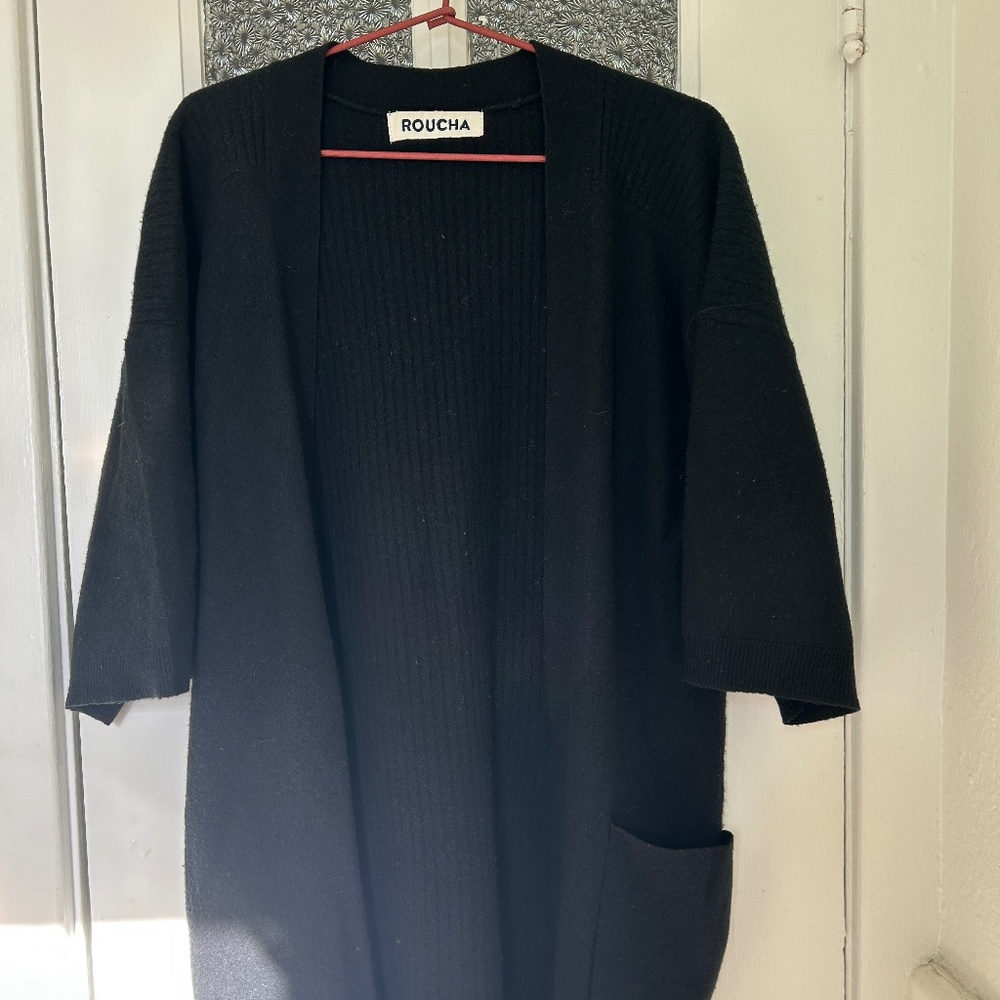 ROUCHA Merino Open Long Cardigan Black